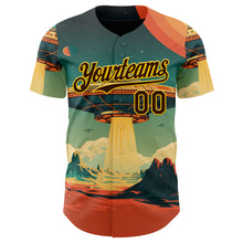 Load image into Gallery viewer, Custom Blue Brown Orange-Gold 3D Pattern Design Alien UFO Galaxy Authentic Baseball Jersey