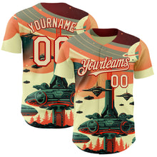 Load image into Gallery viewer, Custom Orange Cream-Red 3D Pattern Design Alien Spaceship Fleet UFO Galaxy Authentic Baseball Jersey