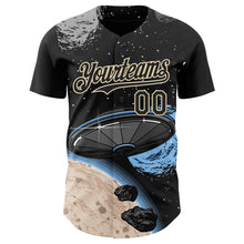 Load image into Gallery viewer, Custom Black Cream 3D Pattern Design Alien Space Meteor UFO Galaxy Authentic Baseball Jersey