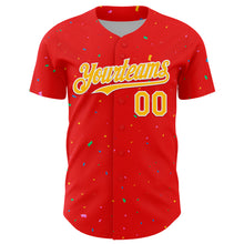 Laden Sie das Bild in den Galerie-Viewer, Custom Fire Red Gold-White 3D Pattern Design Confetti Colorful Speckle Authentic Baseball Jersey