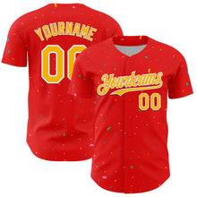 Laden Sie das Bild in den Galerie-Viewer, Custom Fire Red Gold-White 3D Pattern Design Confetti Colorful Speckle Authentic Baseball Jersey