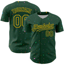 Load image into Gallery viewer, Custom Green Gold 3D Pattern Design Confetti Colorful Speckle Authentic Baseball Jersey