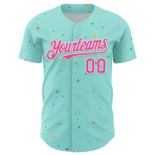 Load image into Gallery viewer, Custom Ice Blue Pink-White 3D Pattern Design Confetti Colorful Speckle Authentic Baseball Jersey