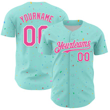 Load image into Gallery viewer, Custom Ice Blue Pink-White 3D Pattern Design Confetti Colorful Speckle Authentic Baseball Jersey