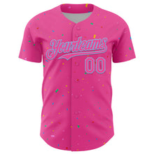 Load image into Gallery viewer, Custom Pink Light Blue 3D Pattern Design Confetti Colorful Speckle Authentic Baseball Jersey