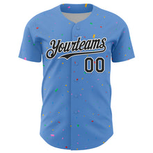 Charger l'image dans la galerie, Custom Powder Blue Black-White 3D Pattern Design Confetti Colorful Speckle Authentic Baseball Jersey