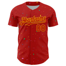 Загрузить изображение в средство просмотра галереи, Custom Red Gold 3D Pattern Design Confetti Colorful Speckle Authentic Baseball Jersey