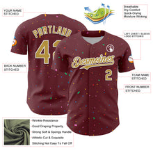 Load image into Gallery viewer, Custom Burgundy Old Gold-White 3D Pattern Design Confetti Colorful Speckle Authentic Baseball Jersey