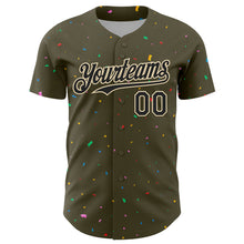Load image into Gallery viewer, Custom Olive Black-Cream 3D Pattern Design Confetti Colorful Speckle Authentic Baseball Jersey