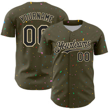 Load image into Gallery viewer, Custom Olive Black-Cream 3D Pattern Design Confetti Colorful Speckle Authentic Baseball Jersey