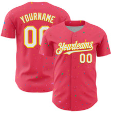 Загрузить изображение в средство просмотра галереи, Custom Neon Pink White-Yellow 3D Pattern Design Confetti Colorful Speckle Authentic Baseball Jersey