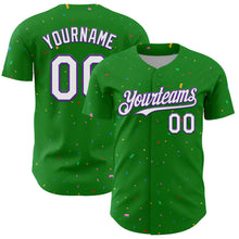 Загрузить изображение в средство просмотра галереи, Custom Grass Green White-Purple 3D Pattern Design Confetti Colorful Speckle Authentic Baseball Jersey