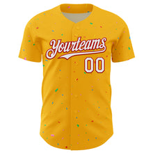 Load image into Gallery viewer, Custom Gold White-Red 3D Pattern Design Confetti Colorful Speckle Authentic Baseball Jersey
