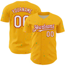 Load image into Gallery viewer, Custom Gold White-Red 3D Pattern Design Confetti Colorful Speckle Authentic Baseball Jersey