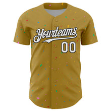 Загрузить изображение в средство просмотра галереи, Custom Old Gold White-Black 3D Pattern Design Confetti Colorful Speckle Authentic Baseball Jersey