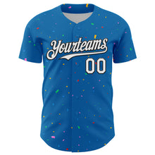 Load image into Gallery viewer, Custom Blue White-Black 3D Pattern Design Confetti Colorful Speckle Authentic Baseball Jersey