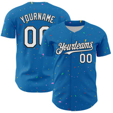 Load image into Gallery viewer, Custom Blue White-Black 3D Pattern Design Confetti Colorful Speckle Authentic Baseball Jersey