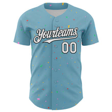 Load image into Gallery viewer, Custom Shadow Blue White-Black 3D Pattern Design Confetti Colorful Speckle Authentic Baseball Jersey