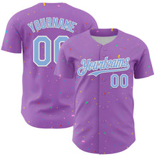 Load image into Gallery viewer, Custom Medium Purple Light Blue-White 3D Pattern Design Confetti Colorful Speckle Authentic Baseball Jersey
