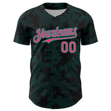 Загрузить изображение в средство просмотра галереи, Custom Black Neon Pink-Aqua Curve Lines Authentic Baseball Jersey