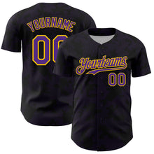 Laden Sie das Bild in den Galerie-Viewer, Custom Black Purple-Yellow Curve Lines Authentic Baseball Jersey
