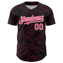 Laden Sie das Bild in den Galerie-Viewer, Custom Black Neon Pink-White Curve Lines Authentic Baseball Jersey