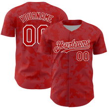 Laden Sie das Bild in den Galerie-Viewer, Custom Red Light Blue-White Curve Lines Authentic Baseball Jersey