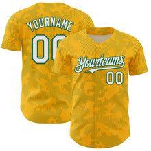 Load image into Gallery viewer, Custom Gold White-Kelly Green Curve Lines Authentic Baseball Jersey