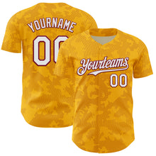 Laden Sie das Bild in den Galerie-Viewer, Custom Gold White-Crimson Curve Lines Authentic Baseball Jersey