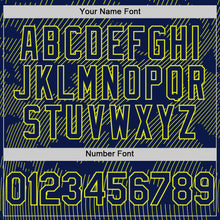 Load image into Gallery viewer, Custom Navy Neon Yellow Curve Lines Authentic Baseball Jersey