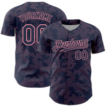 Laden Sie das Bild in den Galerie-Viewer, Custom Navy Medium Pink Curve Lines Authentic Baseball Jersey