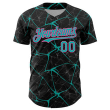 Load image into Gallery viewer, Custom Black Aqua-Pink 3D Pattern Design Abstract Network Authentic Baseball Jersey