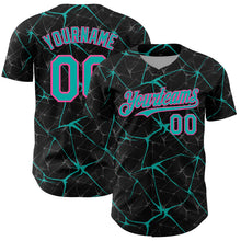 Load image into Gallery viewer, Custom Black Aqua-Pink 3D Pattern Design Abstract Network Authentic Baseball Jersey