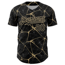Load image into Gallery viewer, Custom Black Vegas Gold 3D Pattern Design Abstract Network Authentic Baseball Jersey