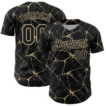 Load image into Gallery viewer, Custom Black Vegas Gold 3D Pattern Design Abstract Network Authentic Baseball Jersey