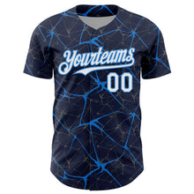 Laden Sie das Bild in den Galerie-Viewer, Custom Navy White-Electric Blue 3D Pattern Design Abstract Network Authentic Baseball Jersey