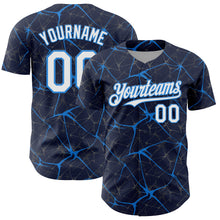 Laden Sie das Bild in den Galerie-Viewer, Custom Navy White-Electric Blue 3D Pattern Design Abstract Network Authentic Baseball Jersey