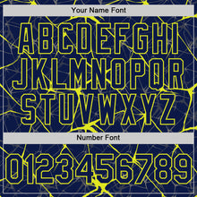 Laden Sie das Bild in den Galerie-Viewer, Custom Navy Neon Yellow 3D Pattern Design Abstract Network Authentic Baseball Jersey