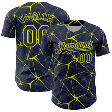Laden Sie das Bild in den Galerie-Viewer, Custom Navy Neon Yellow 3D Pattern Design Abstract Network Authentic Baseball Jersey