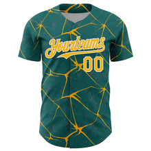 Load image into Gallery viewer, Custom Teal Gold-White 3D Pattern Design Abstract Network Authentic Baseball Jersey