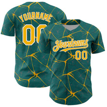 Load image into Gallery viewer, Custom Teal Gold-White 3D Pattern Design Abstract Network Authentic Baseball Jersey