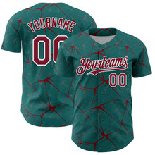 Load image into Gallery viewer, Custom Teal Crimson-White 3D Pattern Design Abstract Network Authentic Baseball Jersey