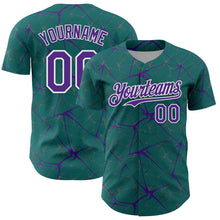 Load image into Gallery viewer, Custom Teal Purple-White 3D Pattern Design Abstract Network Authentic Baseball Jersey