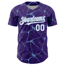 Load image into Gallery viewer, Custom Purple White-Light Blue 3D Pattern Design Abstract Network Authentic Baseball Jersey