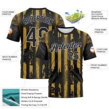 Загрузить изображение в средство просмотра галереи, Custom Old Gold Black-Gray 3D Pattern Vintage Vertical Stripe Fantasy Performance T-Shirt