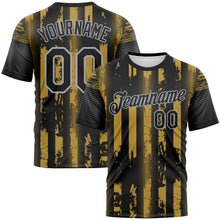 Загрузить изображение в средство просмотра галереи, Custom Old Gold Black-Gray 3D Pattern Vintage Vertical Stripe Fantasy Performance T-Shirt