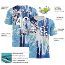 Load image into Gallery viewer, Custom Navy White Sky Blue-Light Blue 3D Pattern Concept Grunge Fantasy Performance T-Shirt