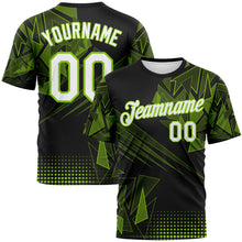 Laden Sie das Bild in den Galerie-Viewer, Custom Neon Green White-Black 3D Pattern Abstract Geometric Shattered Angular Performance T-Shirt