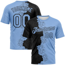 Load image into Gallery viewer, Custom Black-Light Blue 3D Pattern Flower Sketch Split Fashion Performance T-Shirt