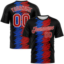 Laden Sie das Bild in den Galerie-Viewer, Custom Black Red Thunder Blue-White 3D Pattern Brush Stroke Graffiti Grunge Style Performance T-Shirt